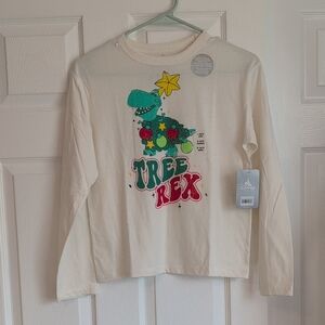 Disney Kids Cream Long Sleeve Toy Story Tree Rex Christmas Shirt NWT